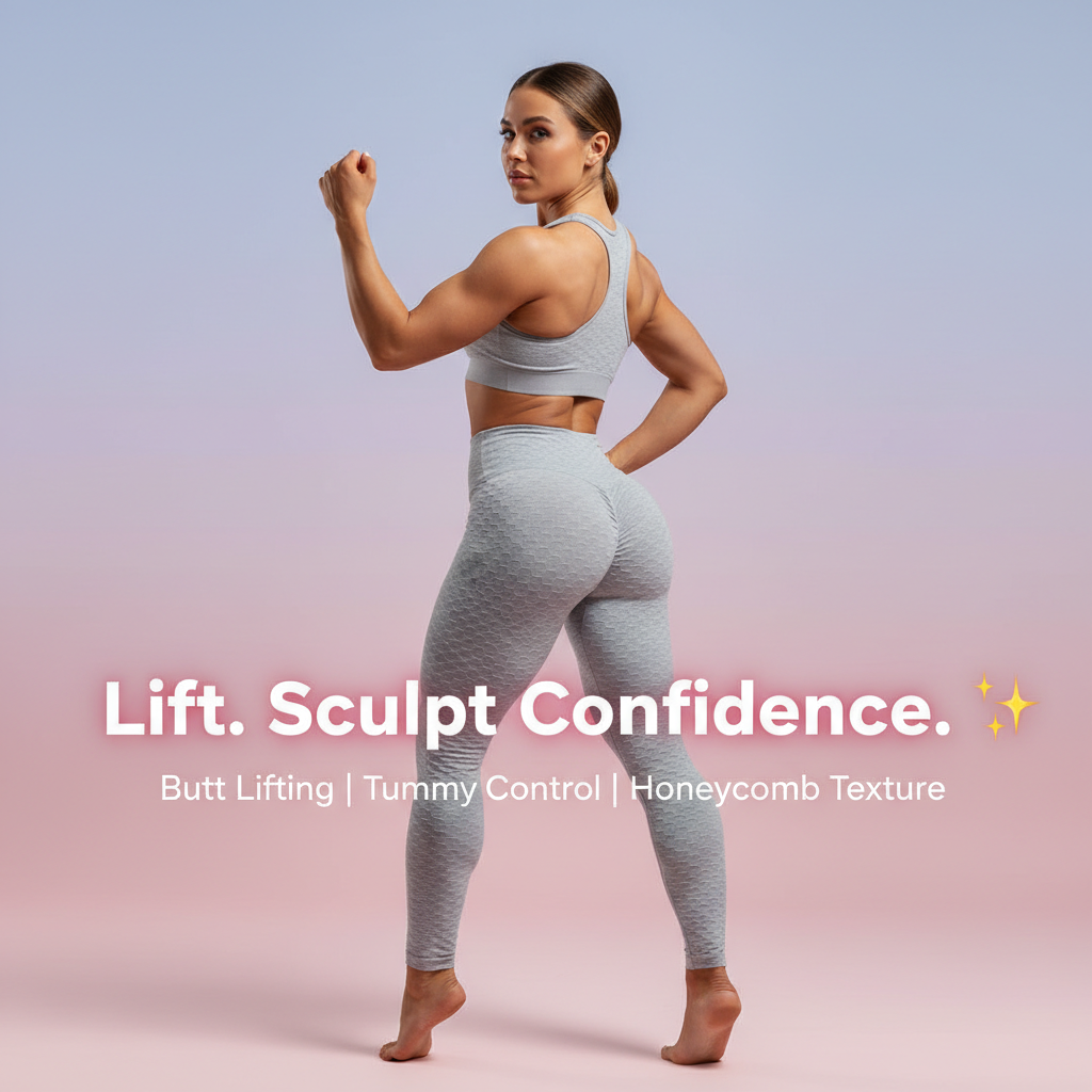 Butt Lifting Yoga Leggings – High Waist, Tummy Control & Honeycomb Texture